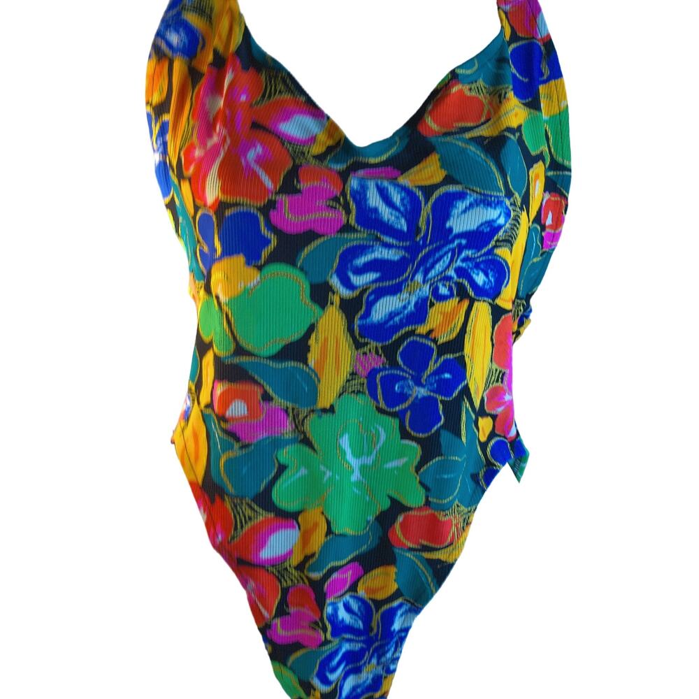 Vintage Brazilian Sunset Neon Floral Bathing Suit No Size Tag READ AS IS